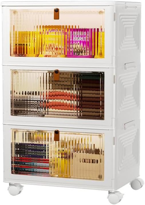 4 Tier Plastic Storage Bins with Lid 23QT, Stackable Storage Containers with Wheels