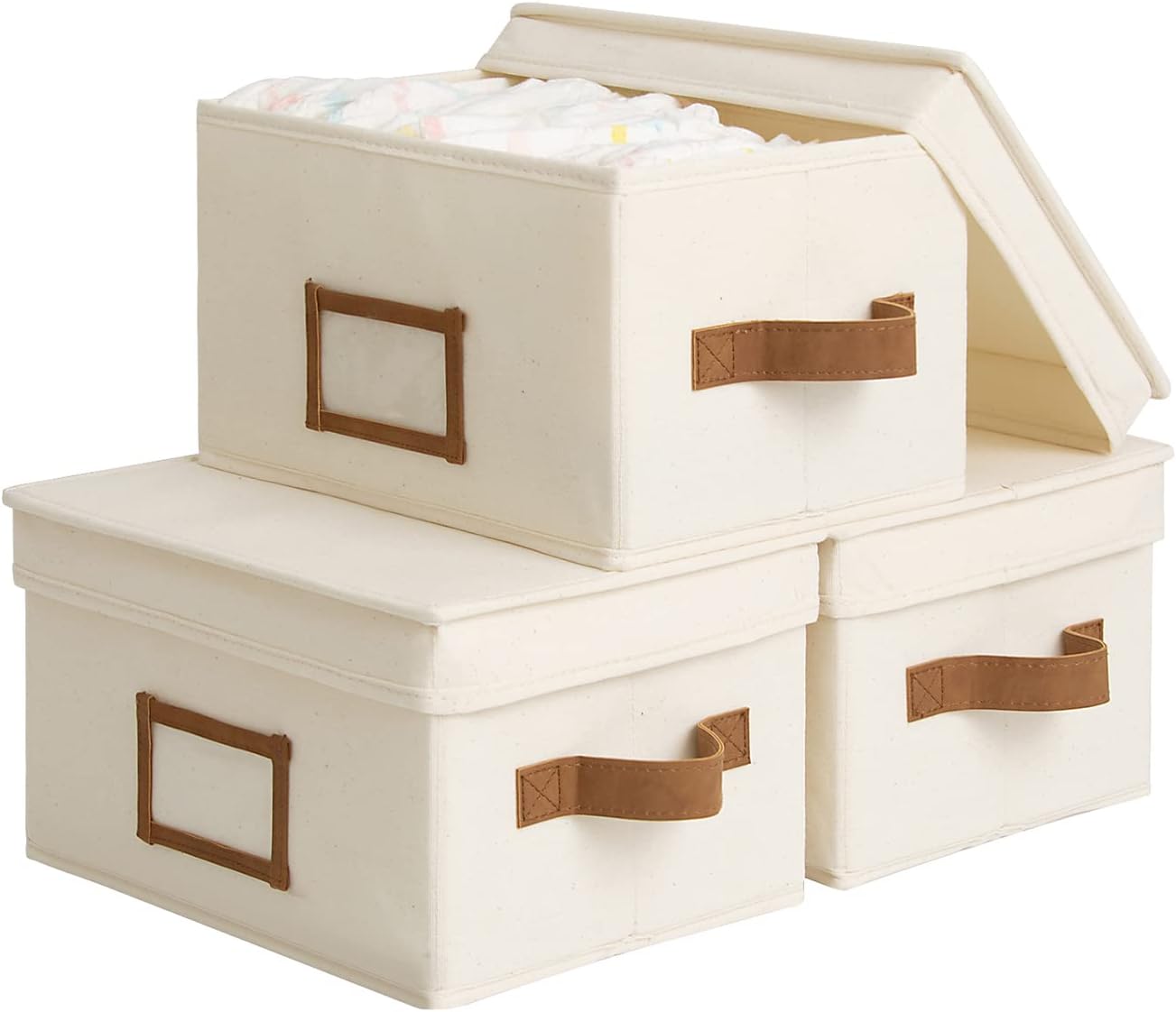 Lidded Large Storage Bins, Foldable Decorative Boxes, 3-Pack