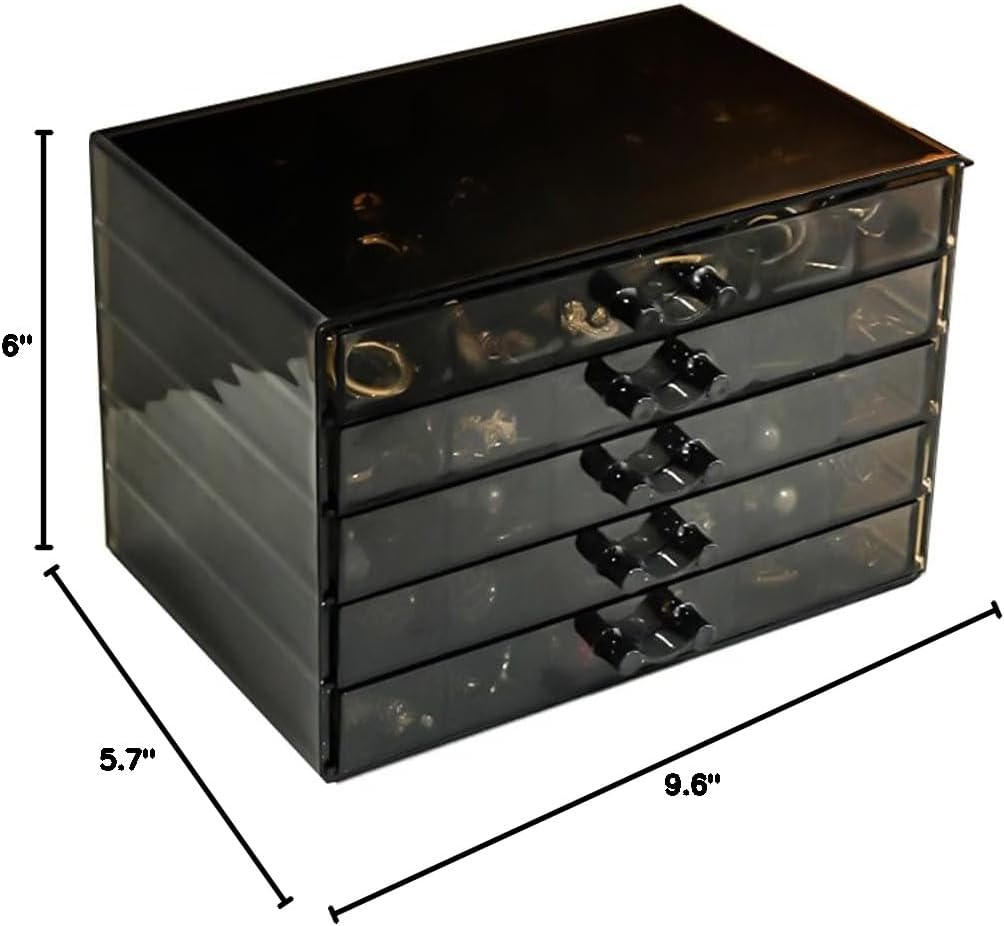 Earring Storage Box Organizer, Acrylic Jewelry Storage Box Holder 5 Drawers Transparent Jewelry Display Stand