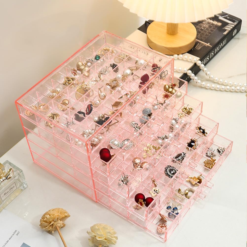 Earring Storage Box Organizer, Acrylic Jewelry Storage Box Holder 5 Drawers Transparent Jewelry Display Stand
