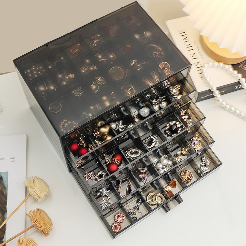 Earring Storage Box Organizer, Acrylic Jewelry Storage Box Holder 5 Drawers Transparent Jewelry Display Stand
