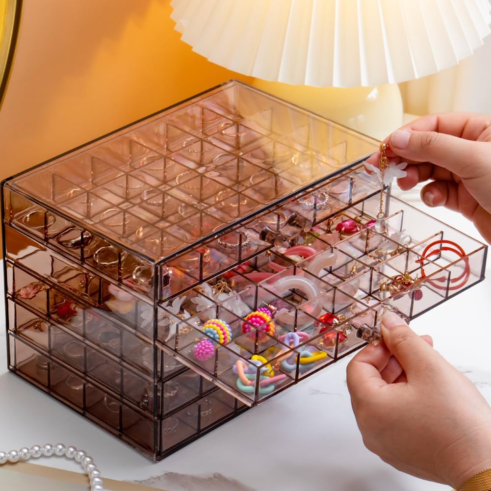 Earring Storage Box Organizer, Acrylic Jewelry Storage Box Holder 5 Drawers Transparent Jewelry Display Stand