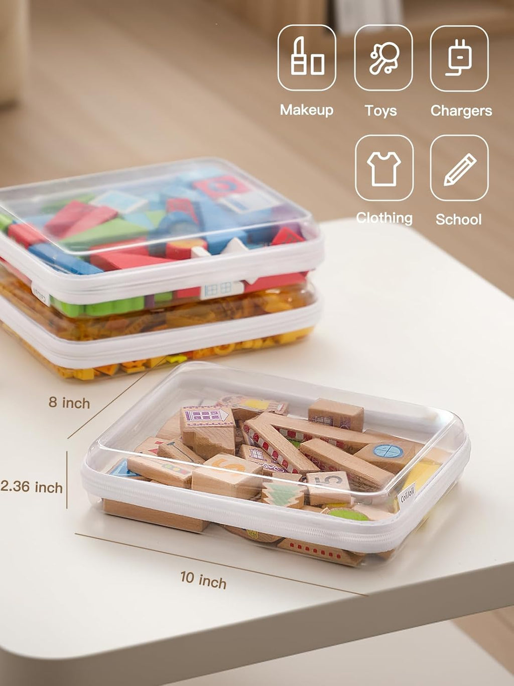 3PCS Large Clear Hard Shell Zippered Case, Diaper Bag Organizing Pouches