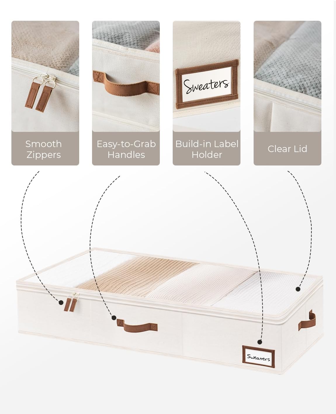 Under Bed Storage Containers with Handles and Label Holder, 2 Pack