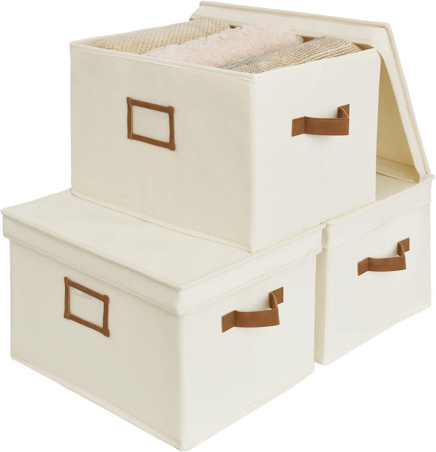 Lidded Large Storage Bins, Foldable Decorative Boxes, 3-Pack