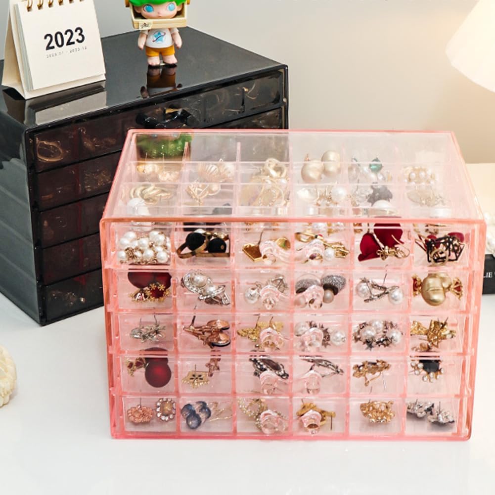 Earring Storage Box Organizer, Acrylic Jewelry Storage Box Holder 5 Drawers Transparent Jewelry Display Stand