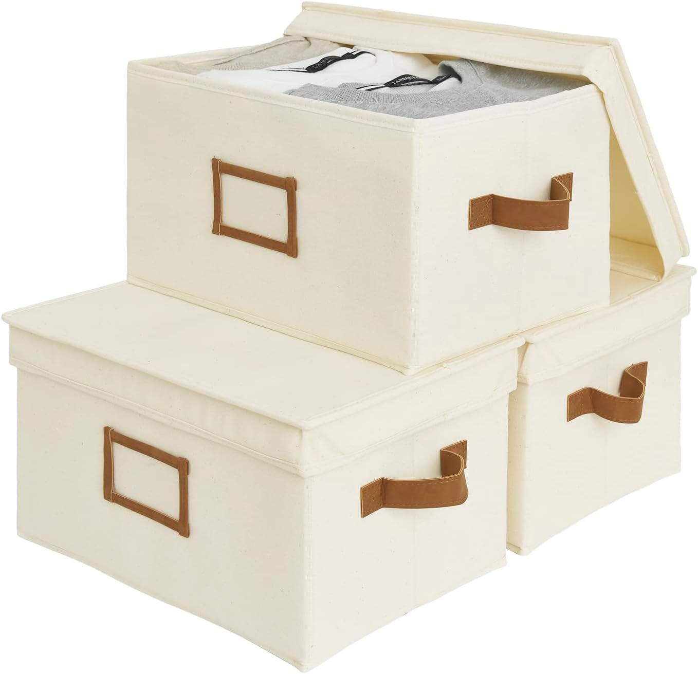 Lidded Large Storage Bins, Foldable Decorative Boxes, 3-Pack