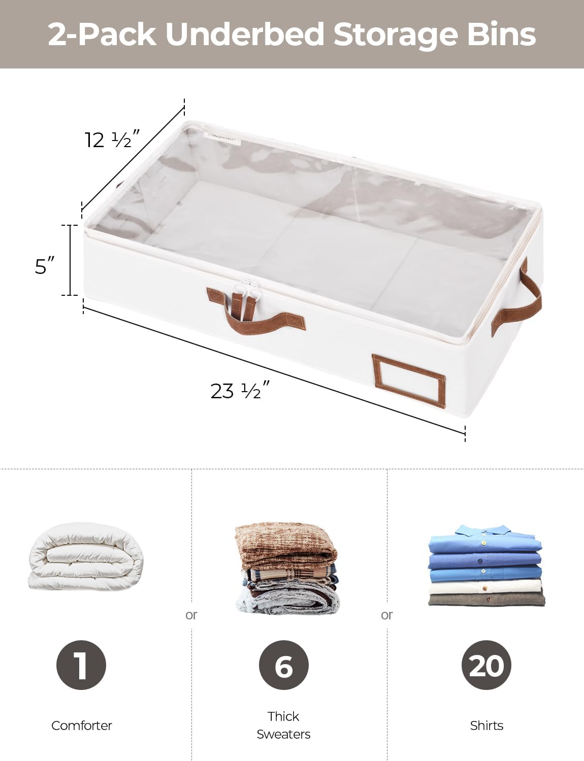 Under Bed Storage Containers with Handles and Label Holder, 2 Pack