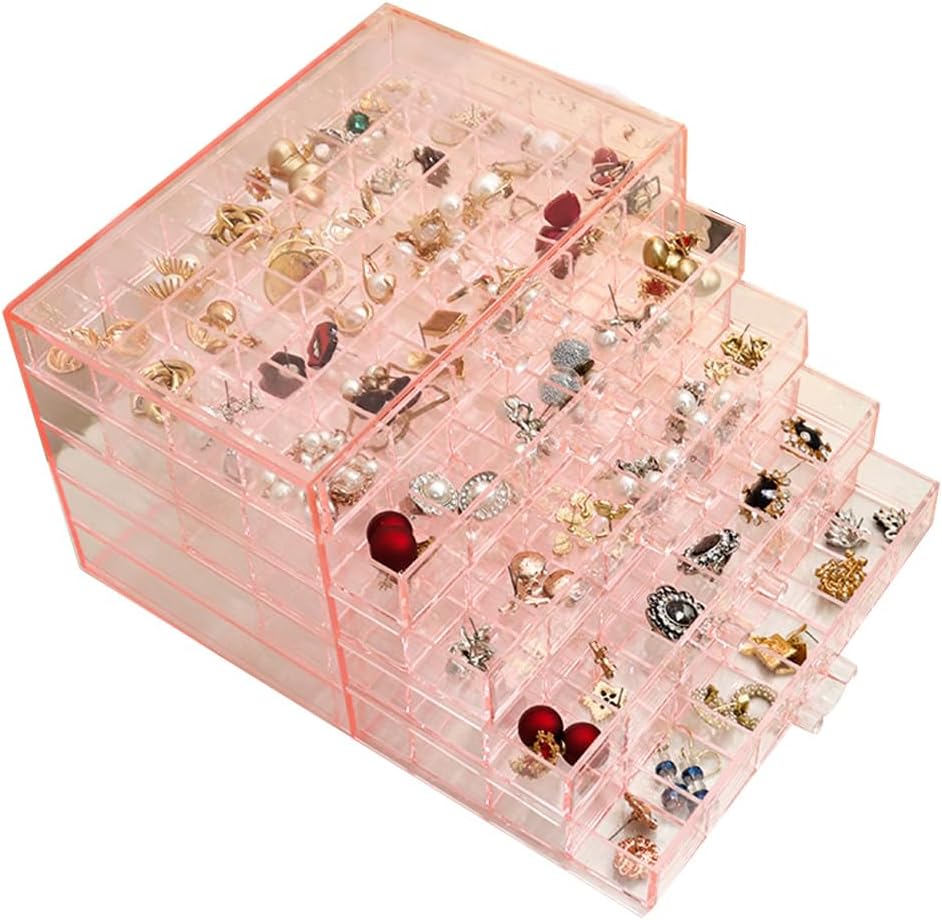 Earring Storage Box Organizer, Acrylic Jewelry Storage Box Holder 5 Drawers Transparent Jewelry Display Stand