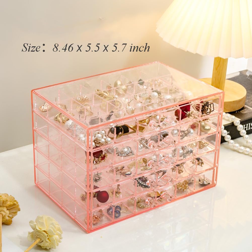Earring Storage Box Organizer, Acrylic Jewelry Storage Box Holder 5 Drawers Transparent Jewelry Display Stand