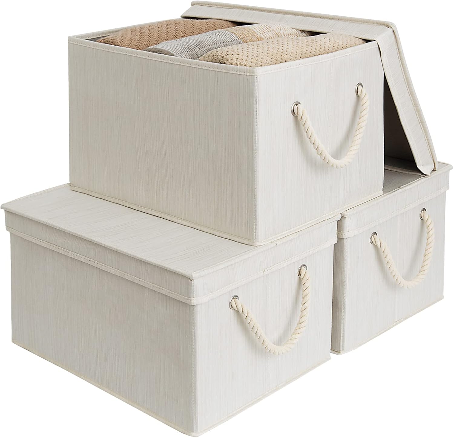 Lidded Large Storage Bins, Foldable Decorative Boxes, 3-Pack