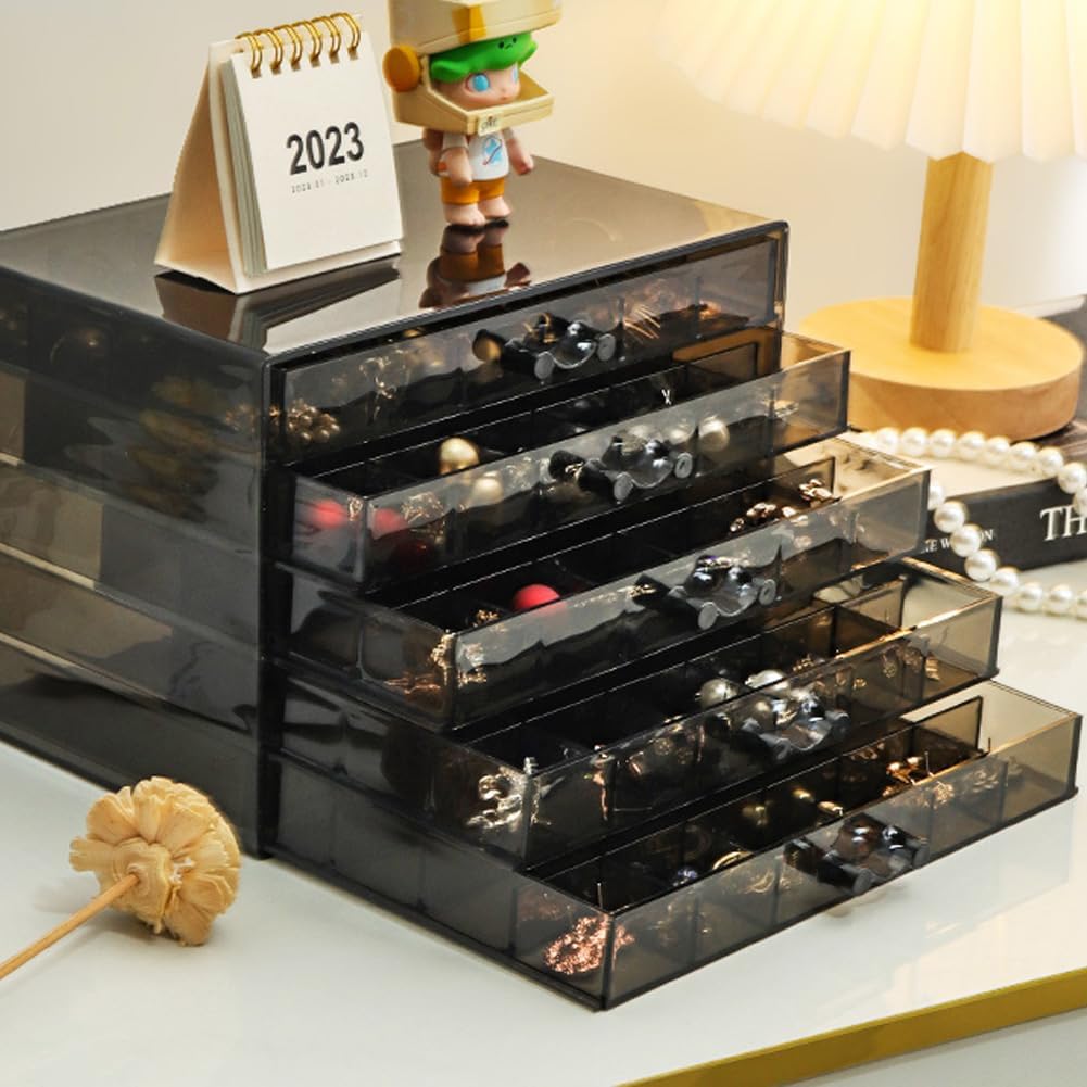 Earring Storage Box Organizer, Acrylic Jewelry Storage Box Holder 5 Drawers Transparent Jewelry Display Stand