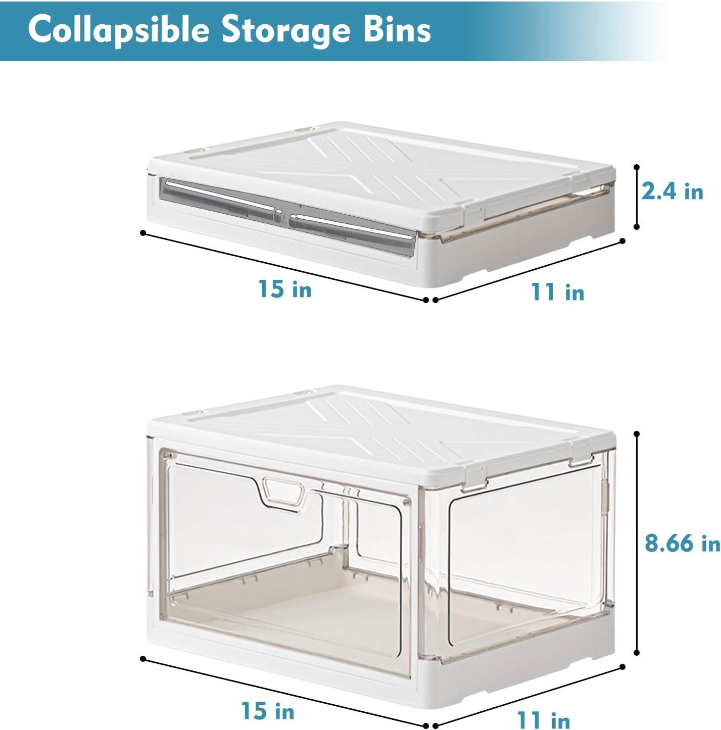 Clear Storage Bin with Lid 3 Pack Plastic Multifunctional Folding Storage Bins for Bedroom
