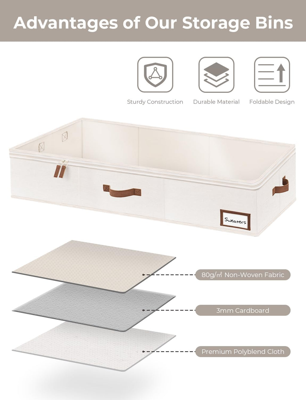 Under Bed Storage Containers with Handles and Label Holder, 2 Pack