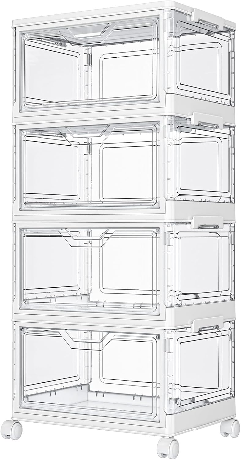 Clear Storage Bin with Lid 3 Pack Plastic Multifunctional Folding Storage Bins for Bedroom