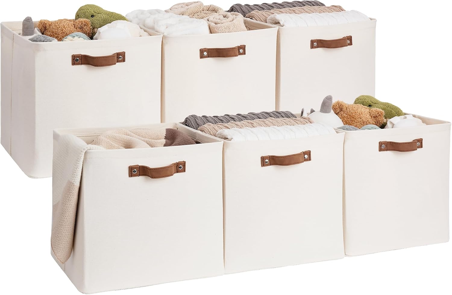 13x13 Inches Storage Cube, Fabric Storage Bins with PU Handles