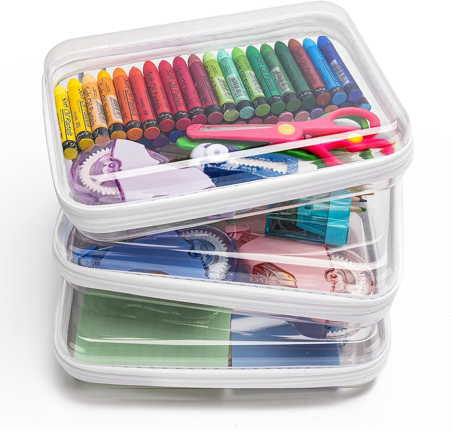 3PCS Large Clear Hard Shell Zippered Case, Diaper Bag Organizing Pouches