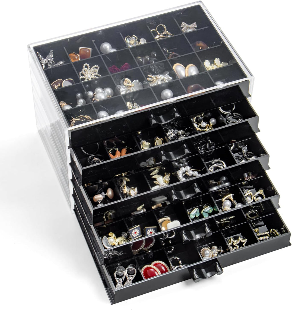 Earring Storage Box Organizer, Acrylic Jewelry Storage Box Holder 5 Drawers Transparent Jewelry Display Stand