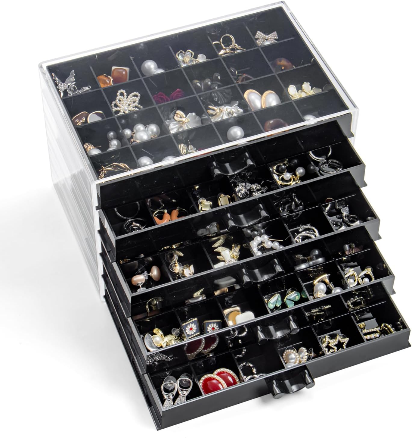 Earring Storage Box Organizer, Acrylic Jewelry Storage Box Holder 5 Drawers Transparent Jewelry Display Stand