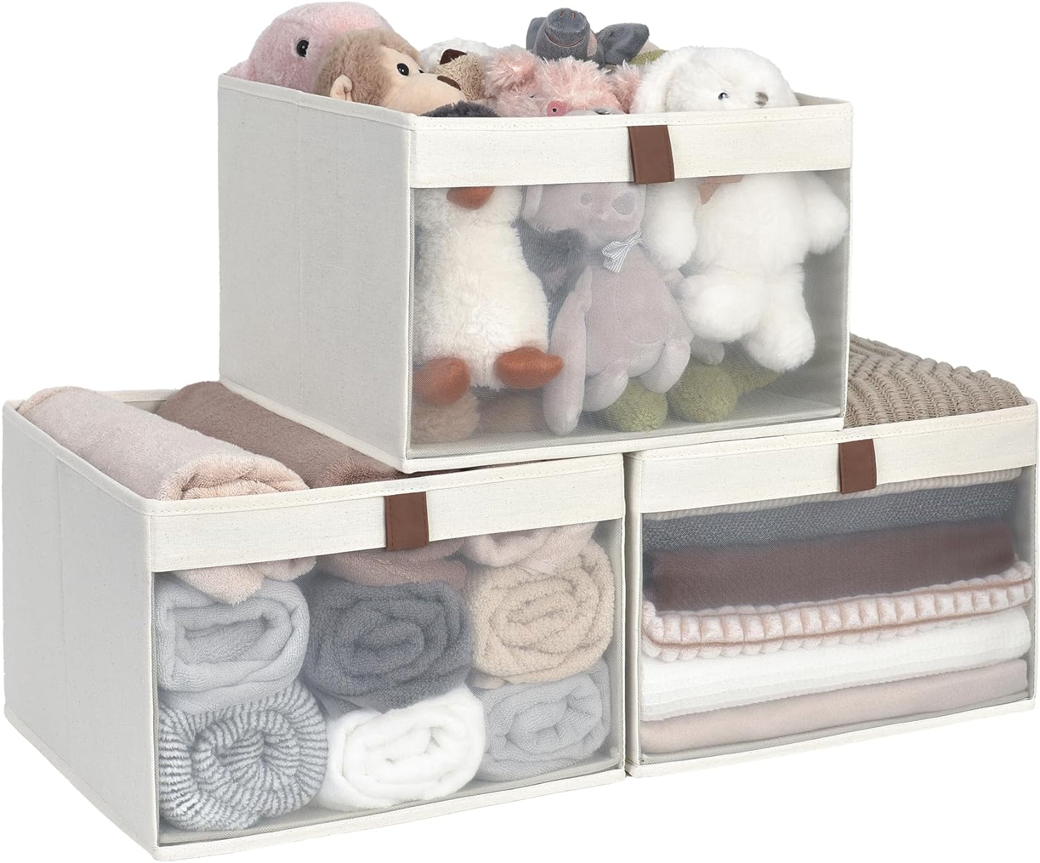 Closet Storage Bins with Clear Window and Handles, 3 Pack