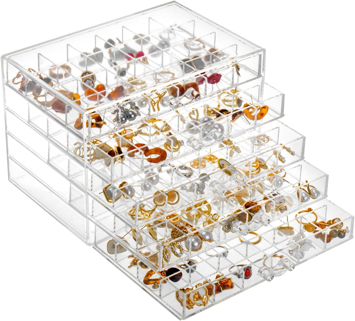 Earring Storage Box Organizer, Acrylic Jewelry Storage Box Holder 5 Drawers Transparent Jewelry Display Stand