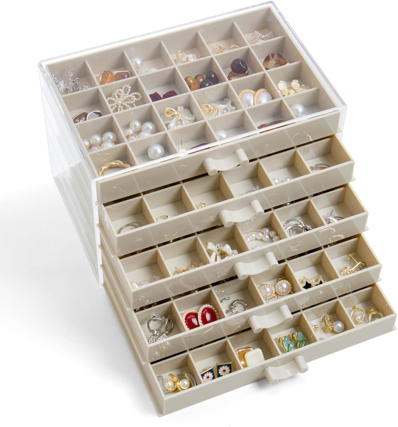Earring Storage Box Organizer, Acrylic Jewelry Storage Box Holder 5 Drawers Transparent Jewelry Display Stand