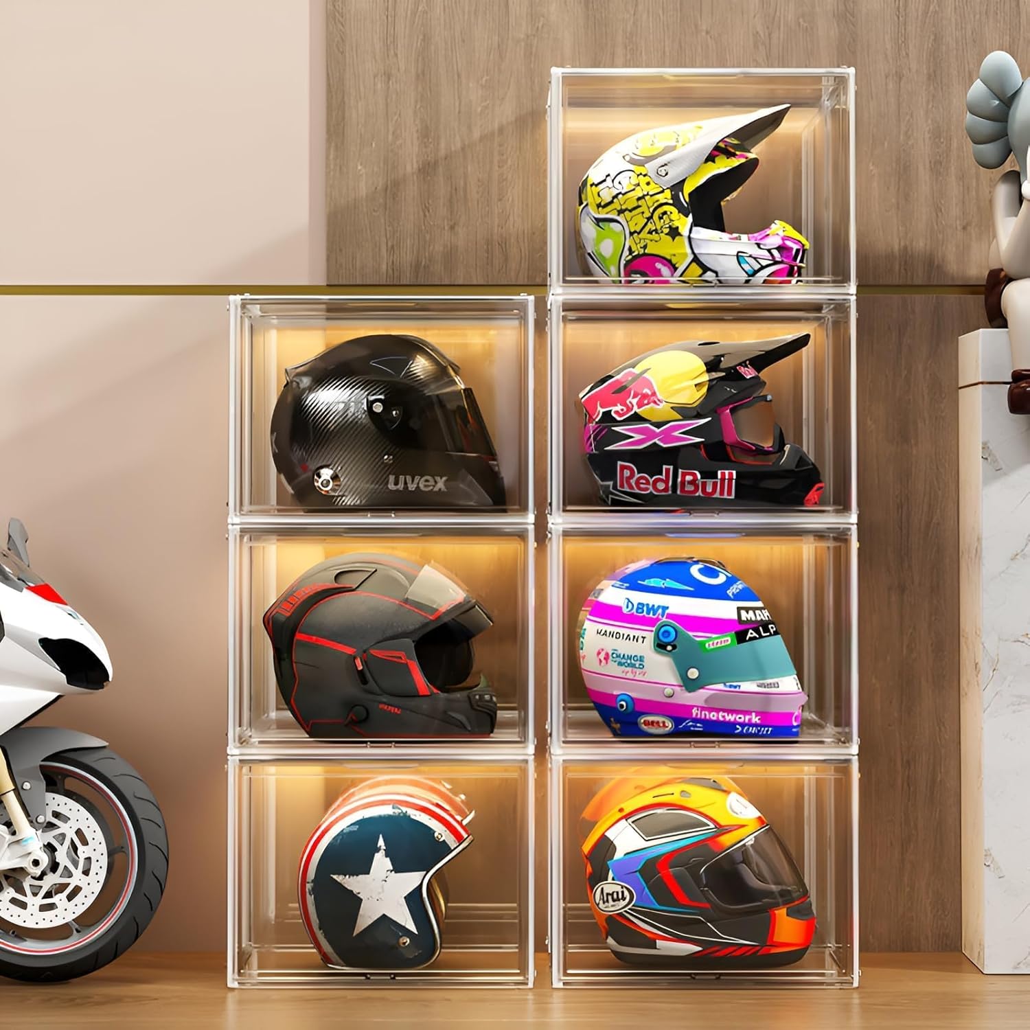 Clear Stackable Plastic Storage Bins with Magnetic Lid, Dustproof Book