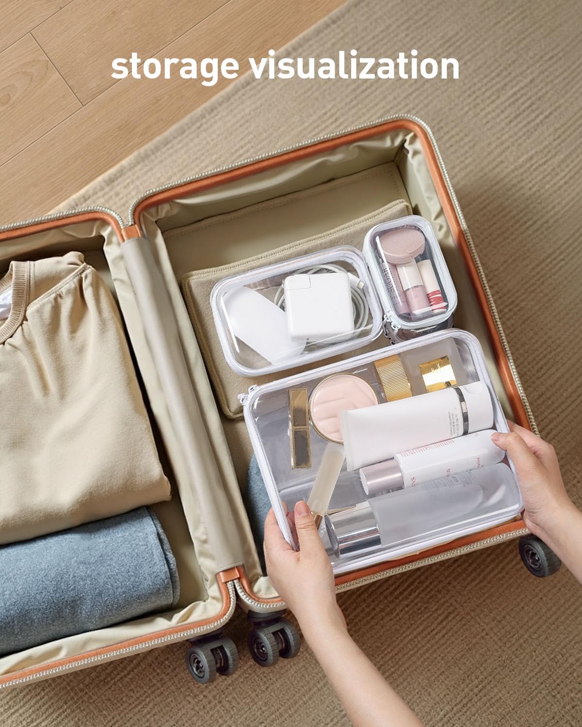 3PCS Large Clear Hard Shell Zippered Case, Diaper Bag Organizing Pouches