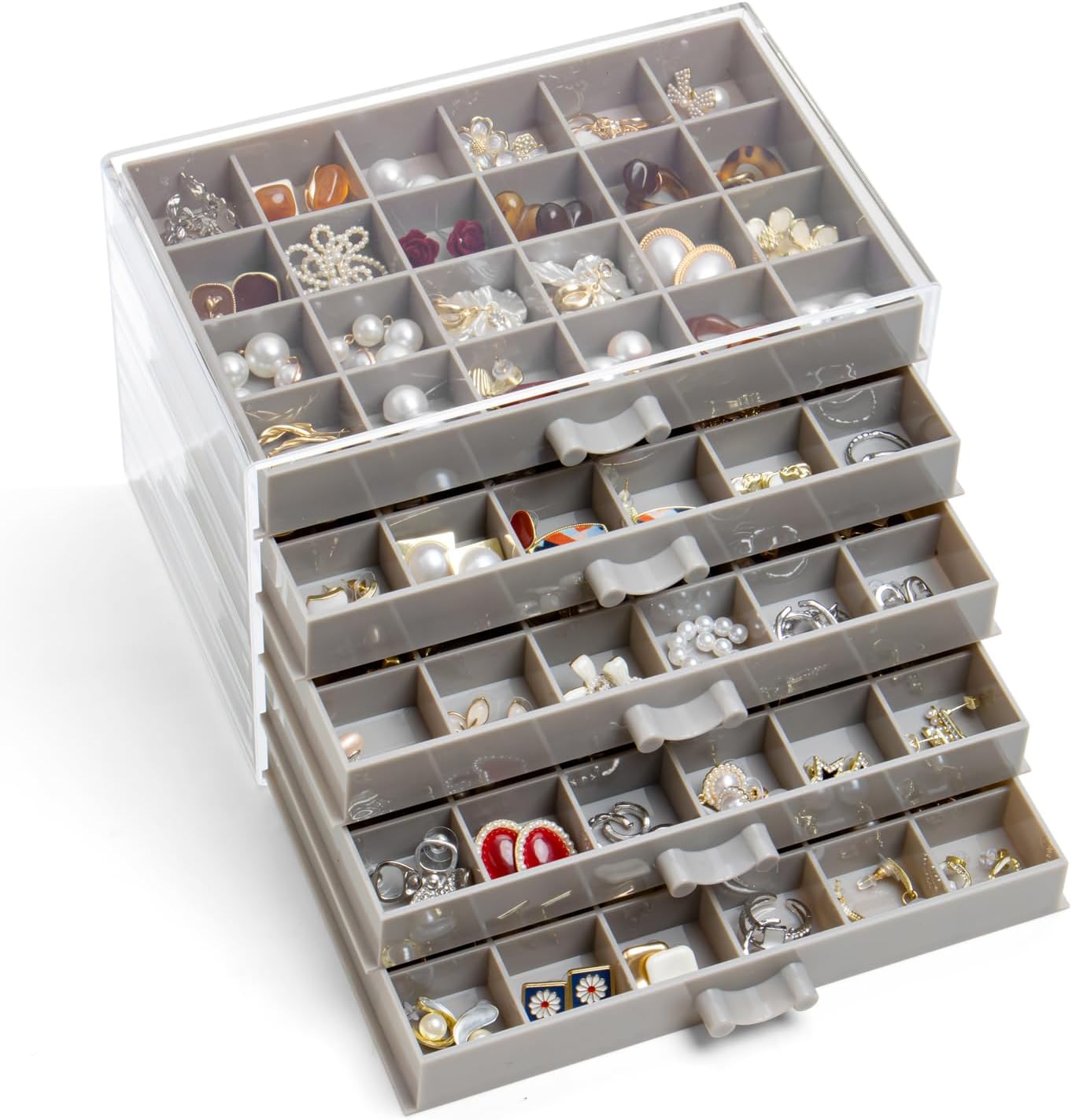 Earring Storage Box Organizer, Acrylic Jewelry Storage Box Holder 5 Drawers Transparent Jewelry Display Stand