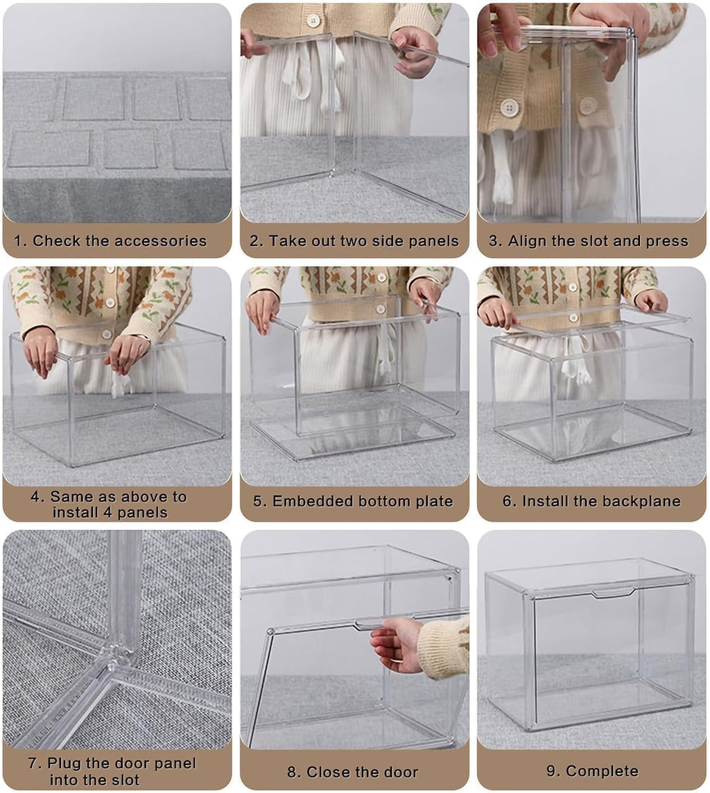 Clear Stackable Plastic Storage Bins with Magnetic Lid, Dustproof Book