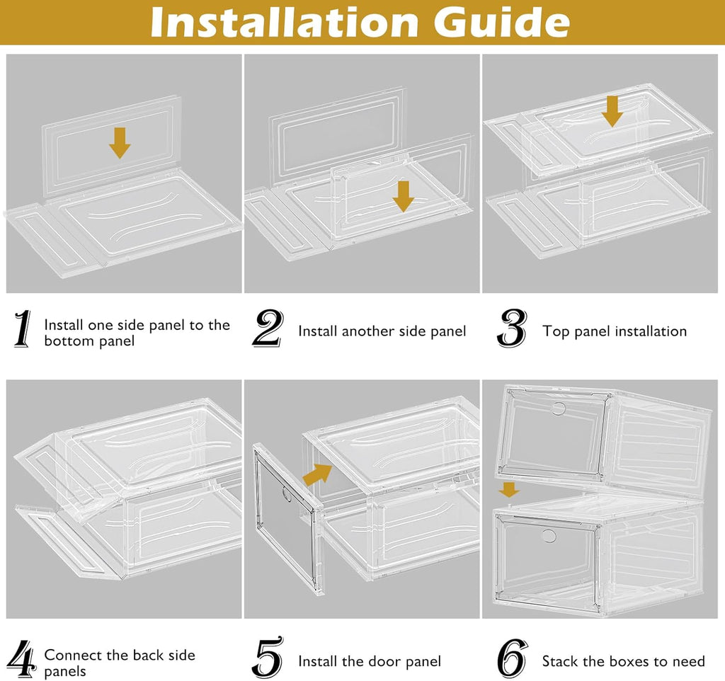 12 Pack Clear Shoe Storage Organizer with Magnetic Door,Stackable Plastic Shoe Boxes