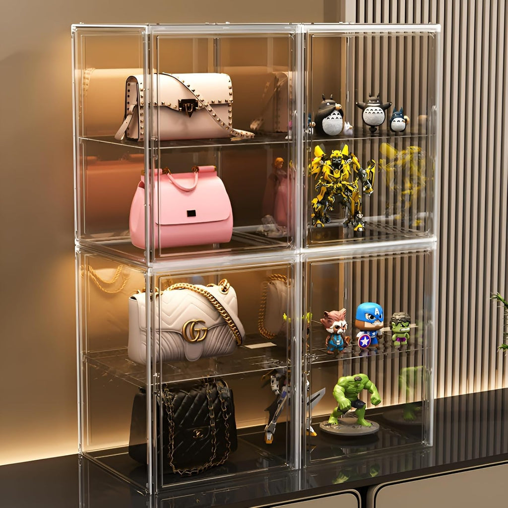 Clear Stackable Plastic Storage Bins with Magnetic Lid, Dustproof Book