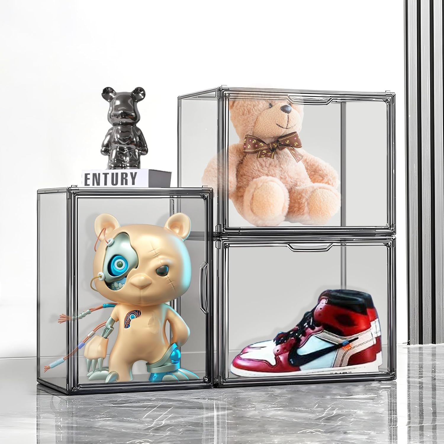 Clear Stackable Plastic Storage Bins with Magnetic Lid, Dustproof Book