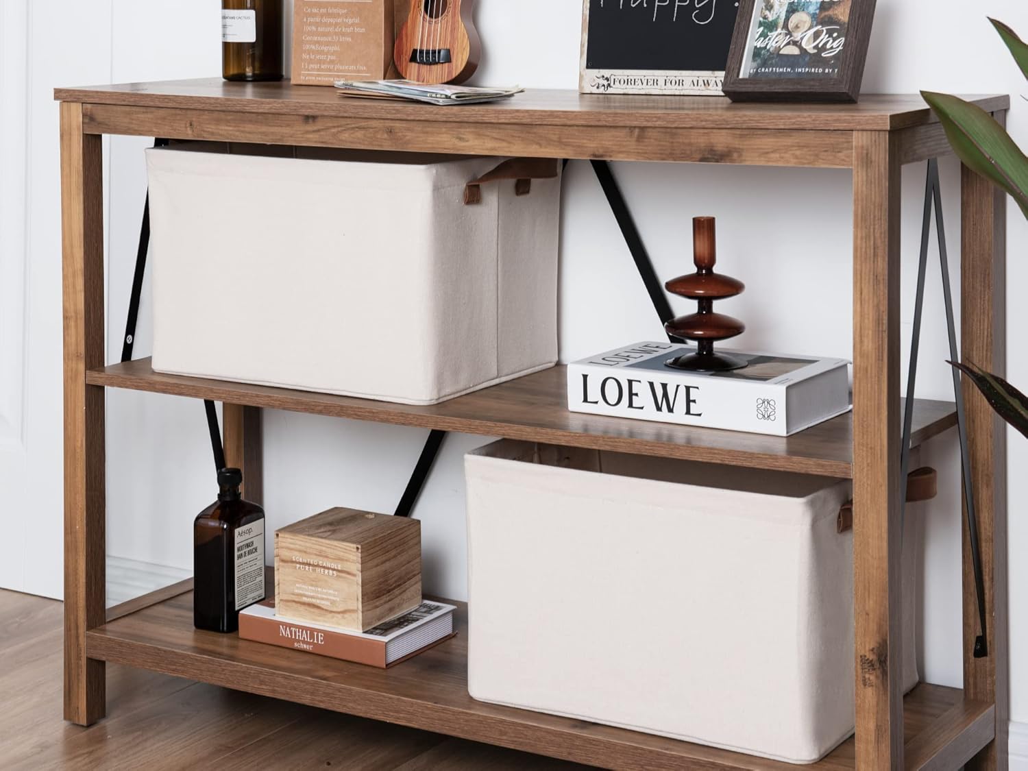 Storage Baskets for Shelves with Metal Frame, 4-Pack