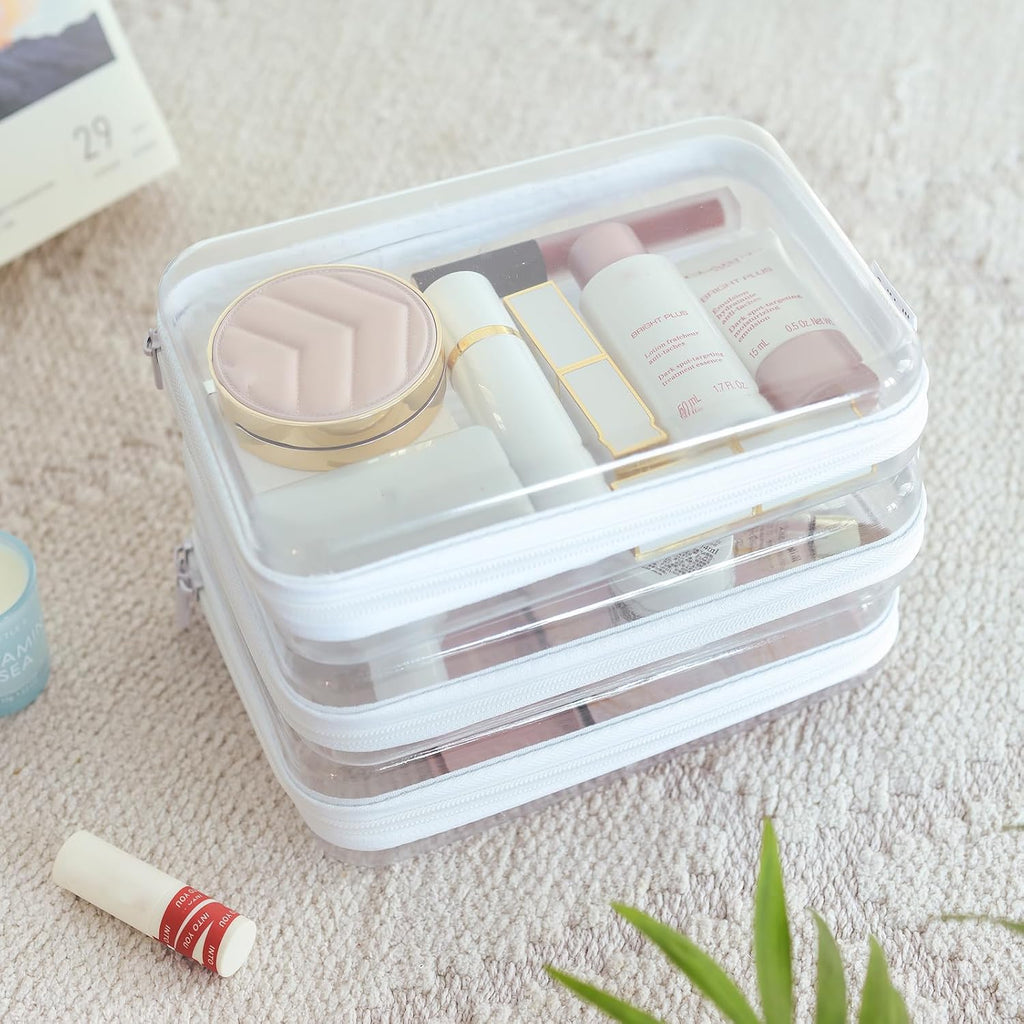 3PCS Large Clear Hard Shell Zippered Case, Diaper Bag Organizing Pouches