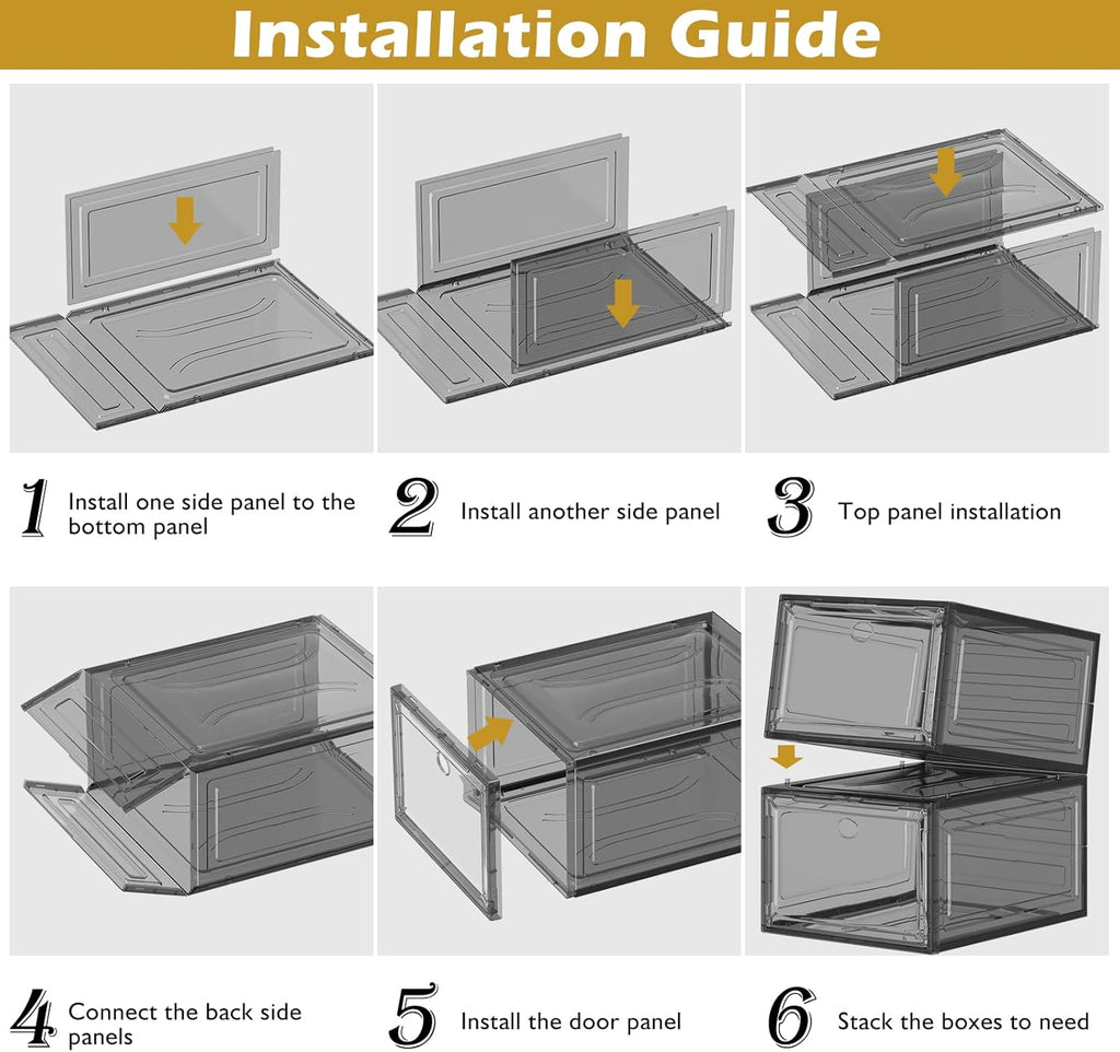 12 Pack Clear Shoe Storage Organizer with Magnetic Door,Stackable Plastic Shoe Boxes