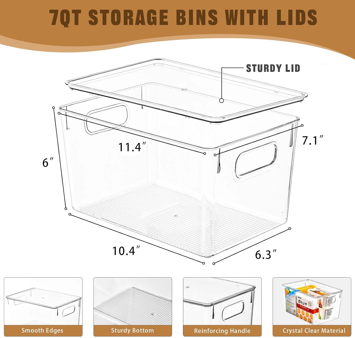6 Pack Clear Storage Bins with Lids, 7 Quart Stackable Storage Boxes