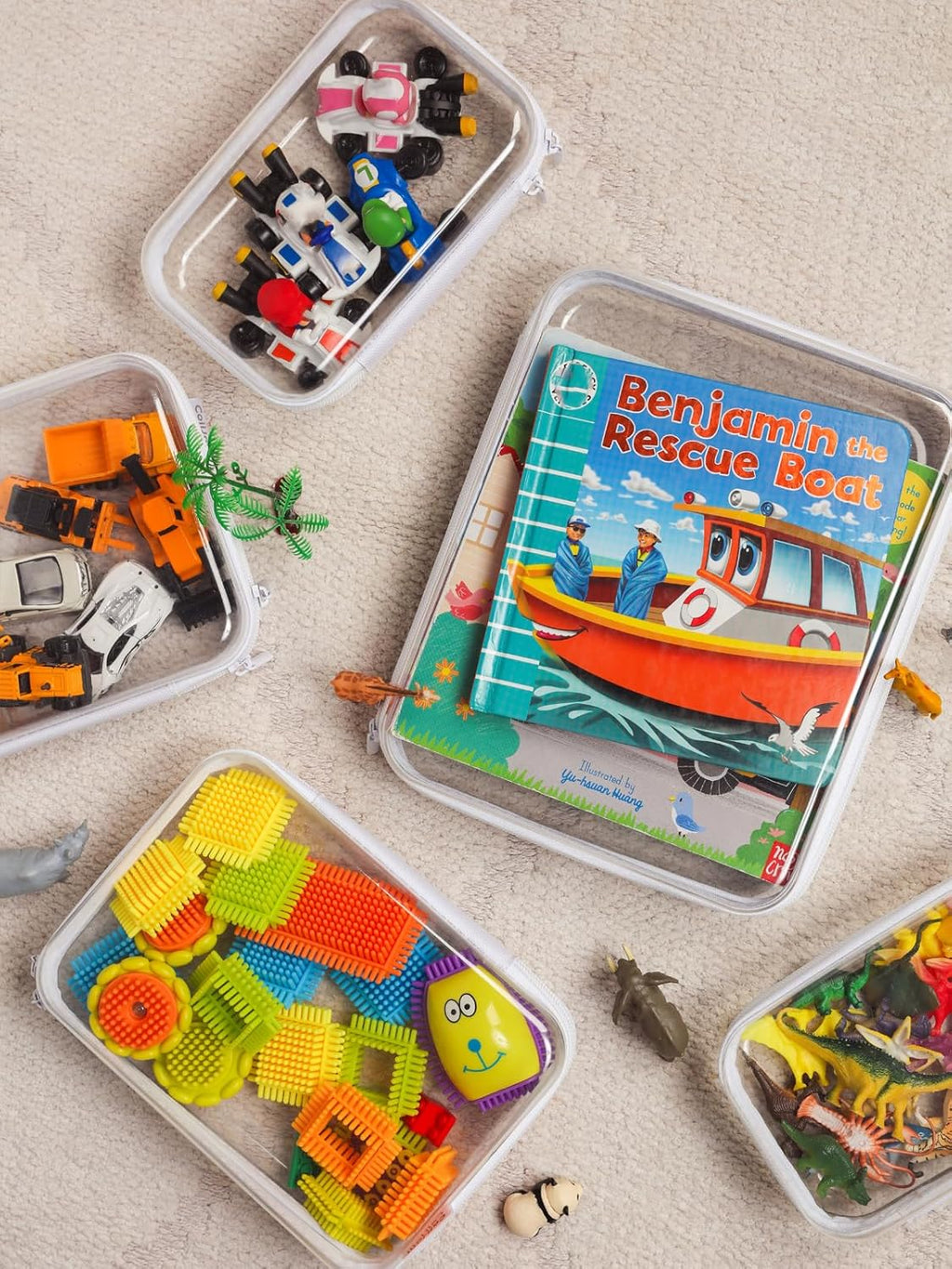 3PCS Large Clear Hard Shell Zippered Case, Diaper Bag Organizing Pouches