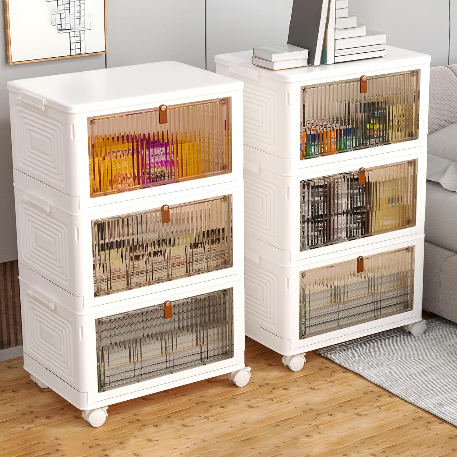 4 Tier Plastic Storage Bins with Lid 23QT, Stackable Storage Containers with Wheels