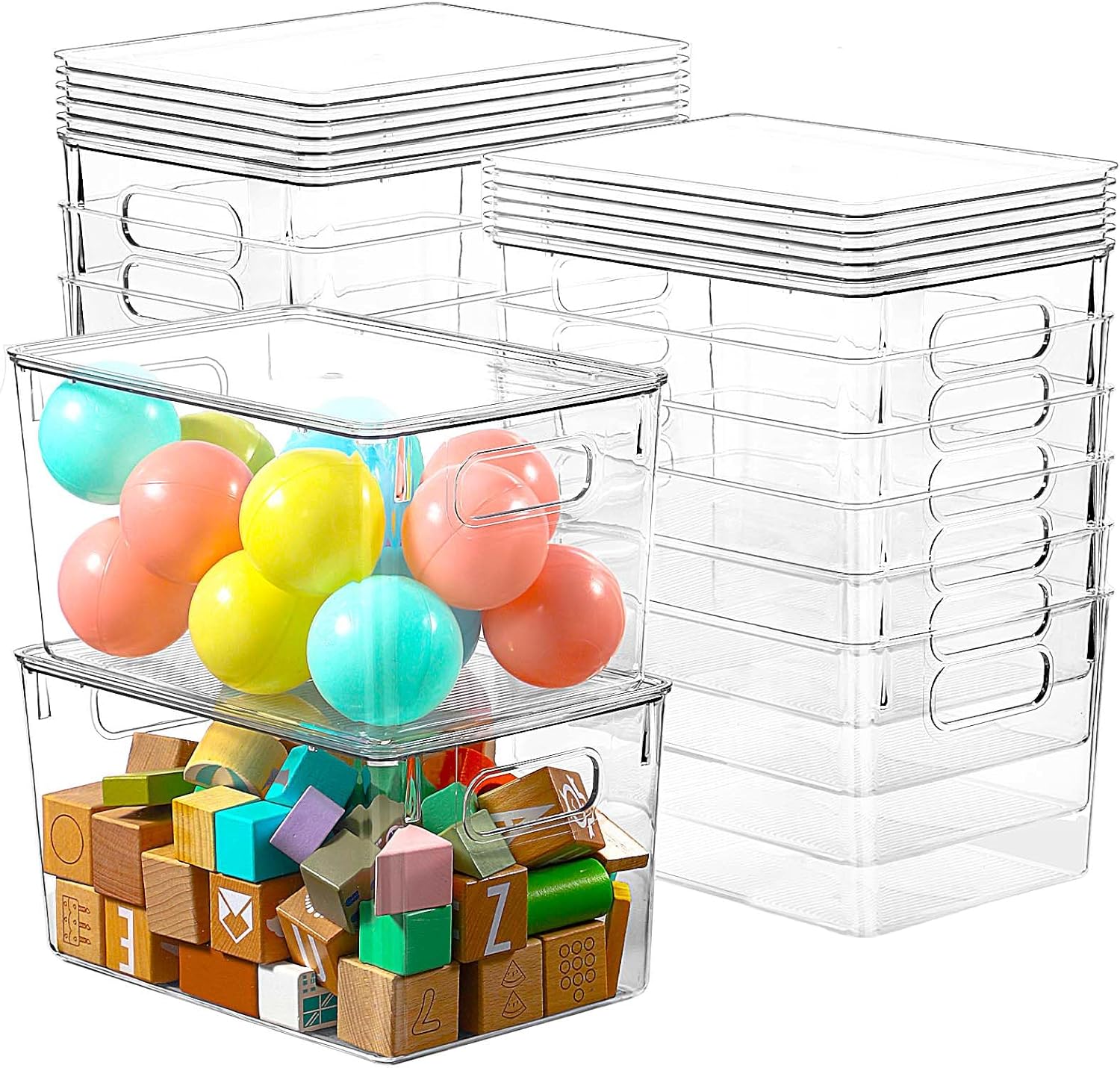 6 Pack Clear Storage Bins with Lids, 7 Quart Stackable Storage Boxes