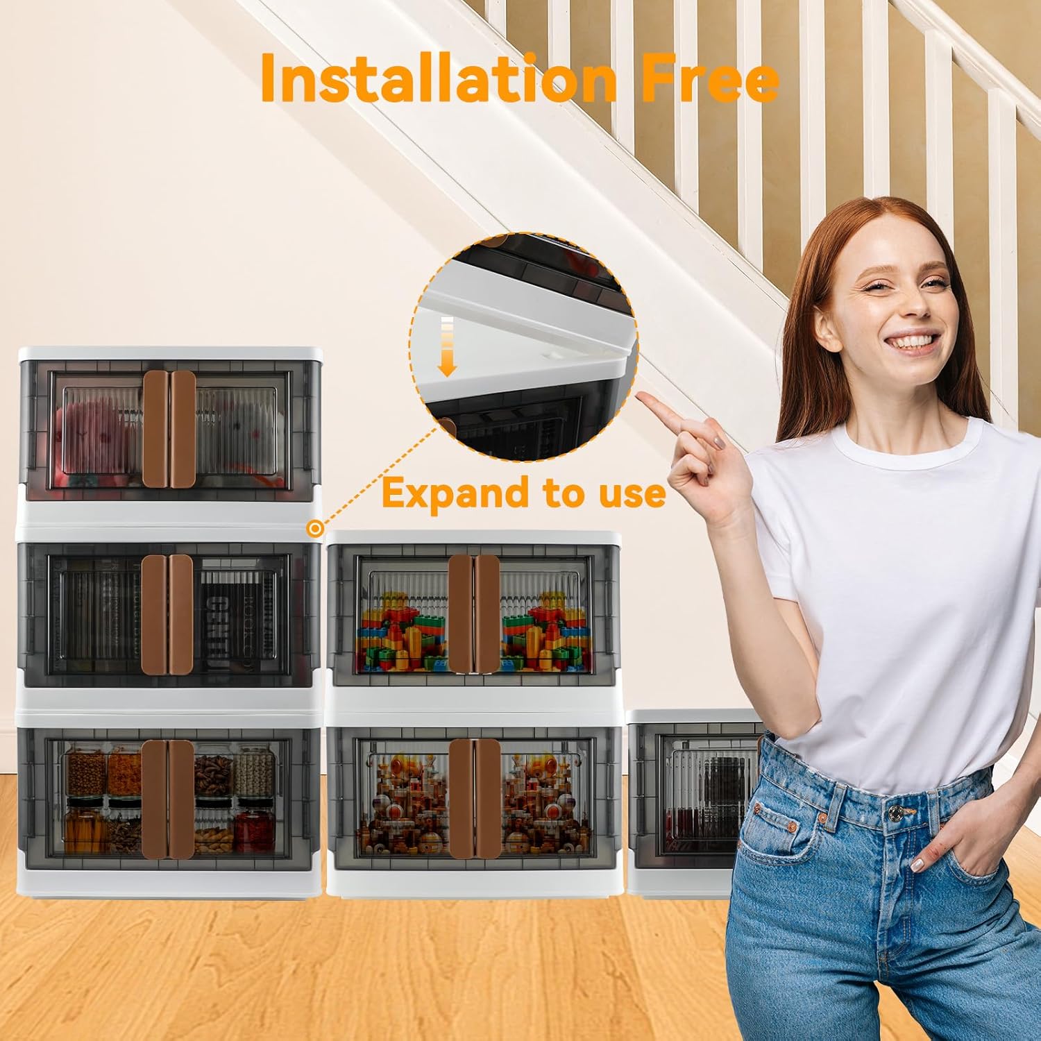 Storage Bin, Plastic Cabinet, 8.4 Gallon Capacity (32L Per One), 2 Pack