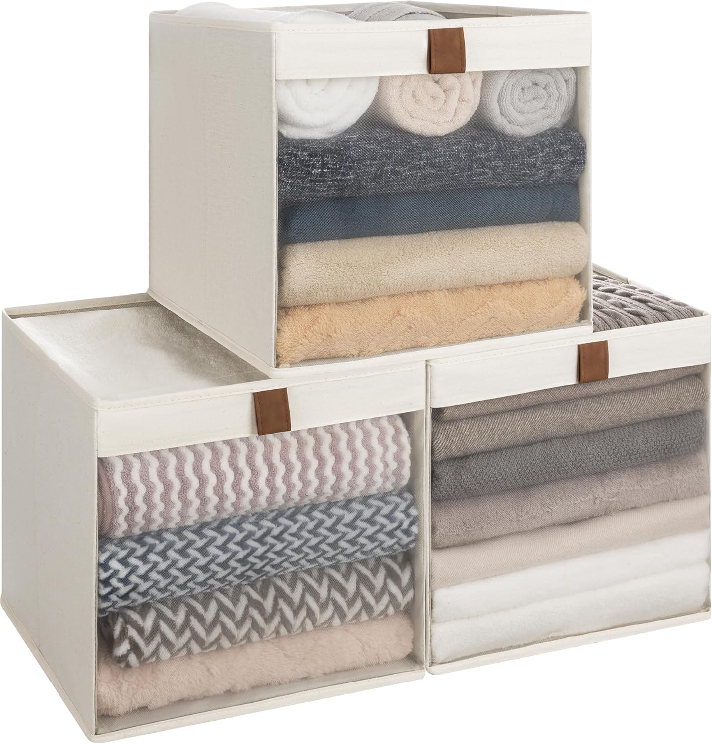Closet Storage Bins with Clear Window and Handles, 3 Pack