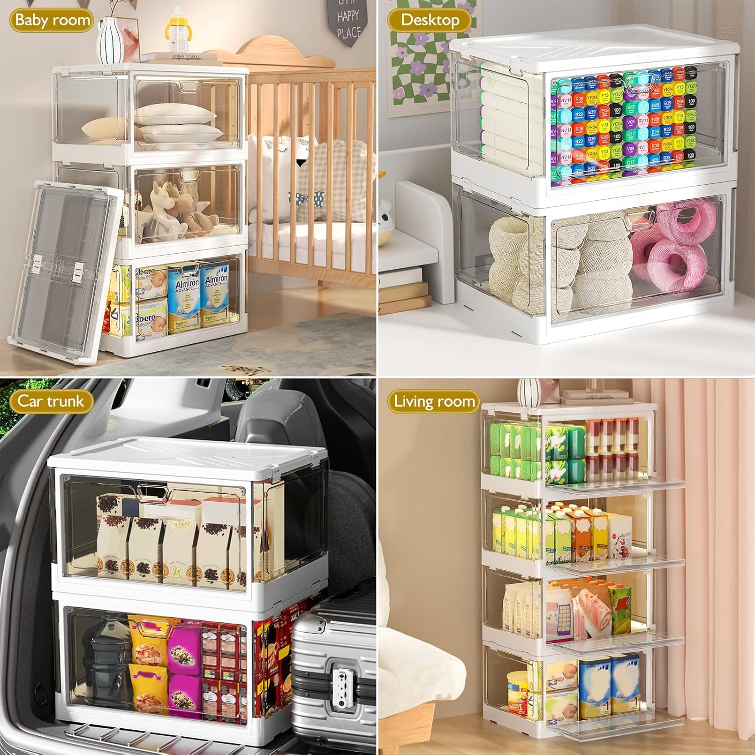 Clear Storage Bin with Lid 3 Pack Plastic Multifunctional Folding Storage Bins for Bedroom