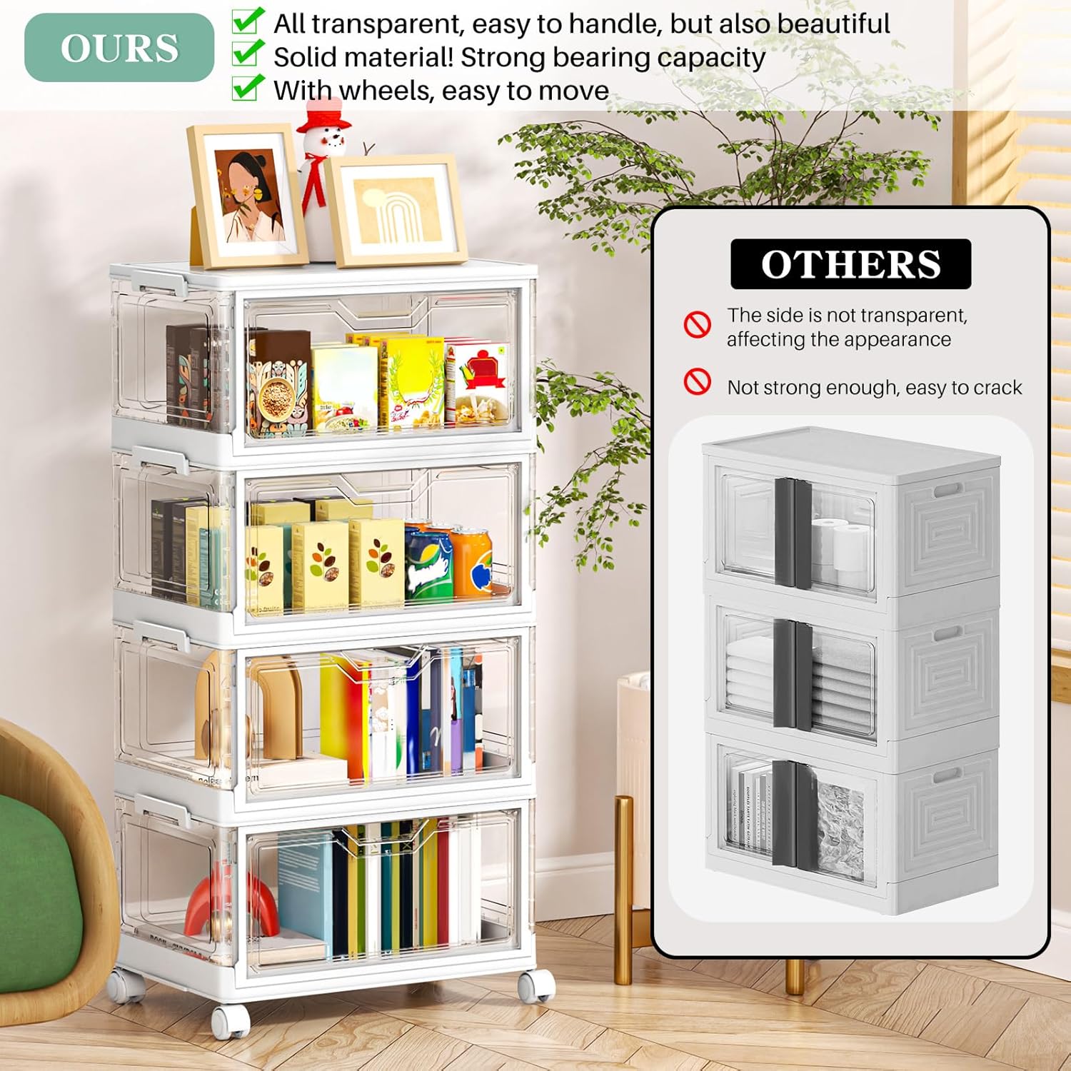 Clear Storage Bin with Lid 3 Pack Plastic Multifunctional Folding Storage Bins for Bedroom