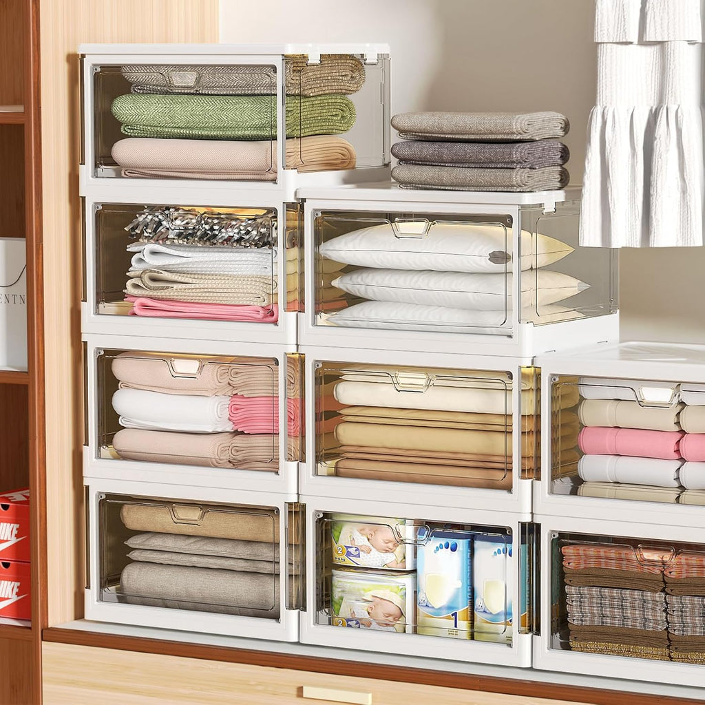 Clear Storage Bin with Lid 3 Pack Plastic Multifunctional Folding Storage Bins for Bedroom