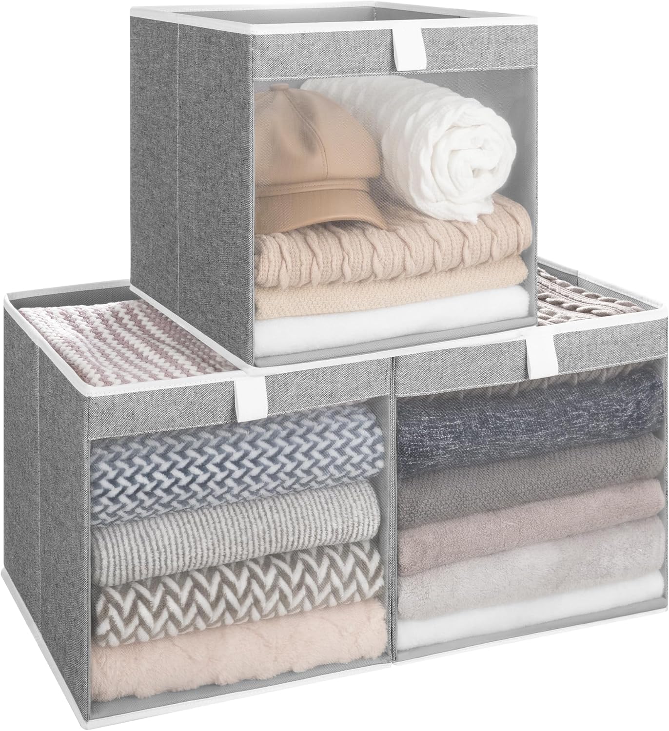 Closet Storage Bins with Clear Window and Handles, 3 Pack