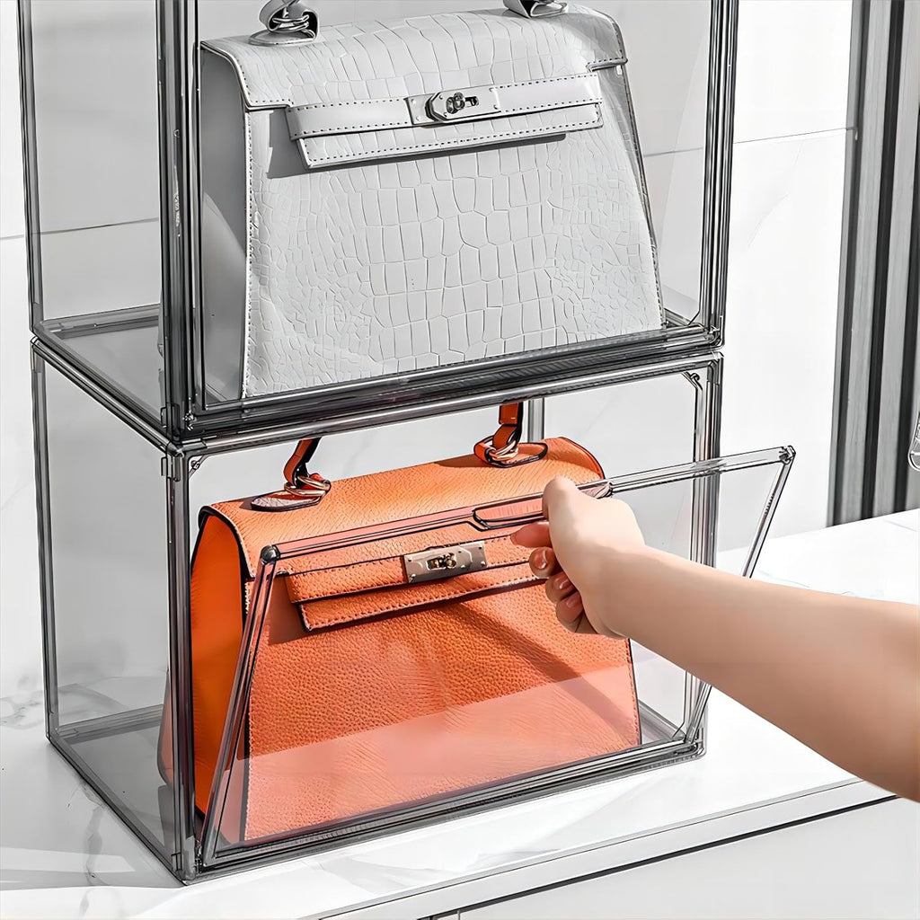 Clear Stackable Plastic Storage Bins with Magnetic Lid, Dustproof Book