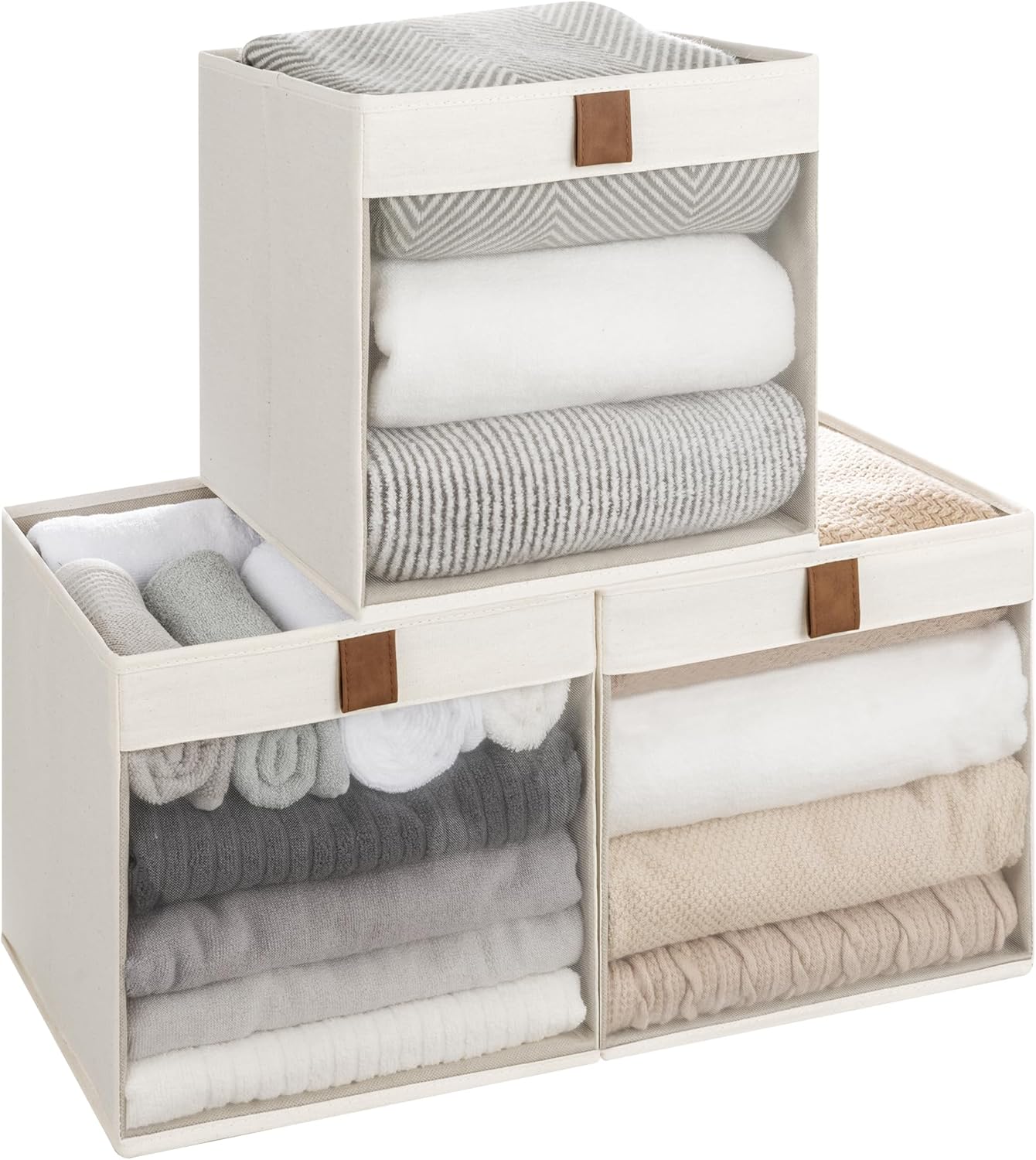 Closet Storage Bins with Clear Window and Handles, 3 Pack