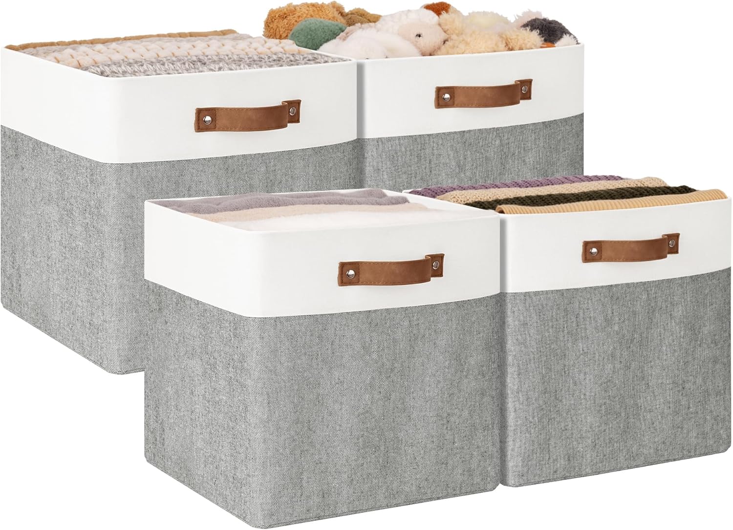 13x13 Inches Storage Cube, Fabric Storage Bins with PU Handles