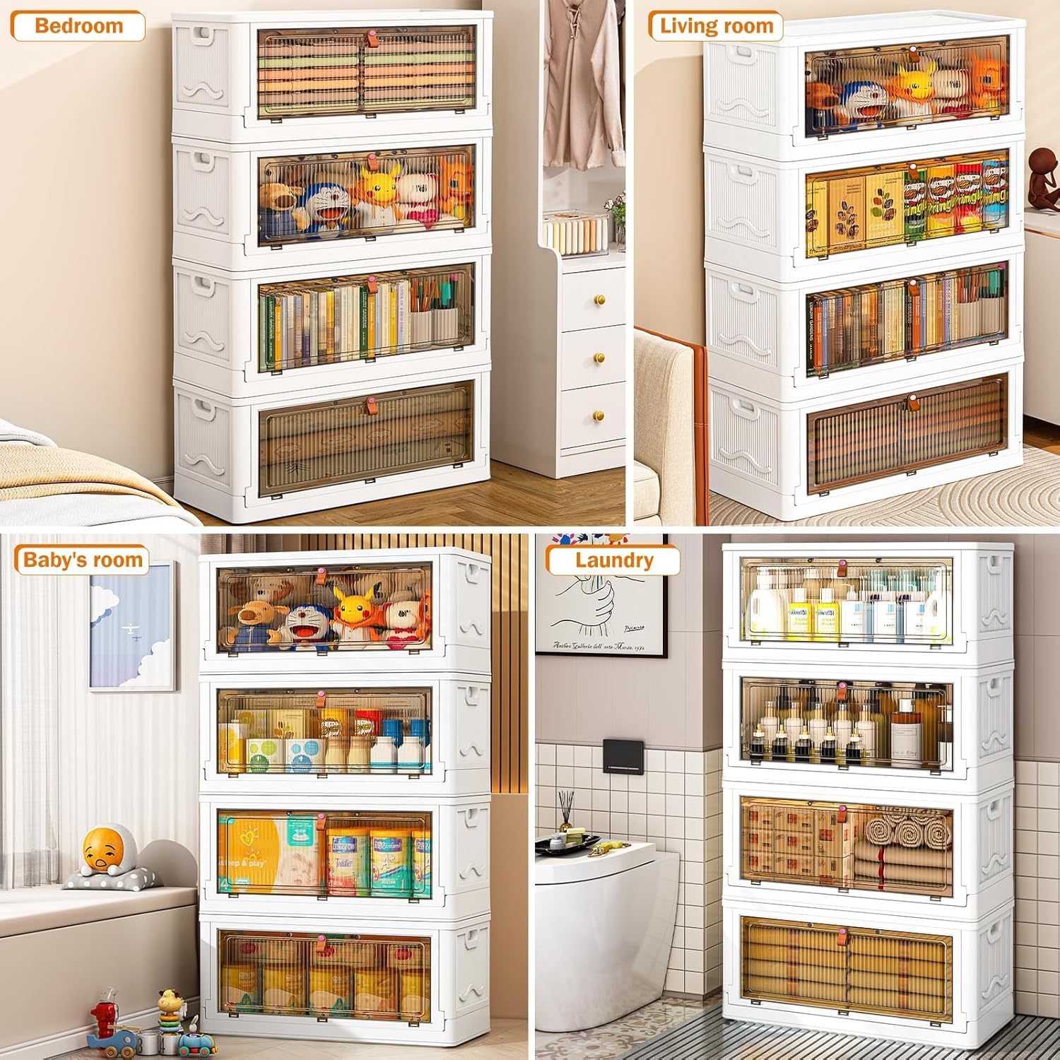 4 Tier Plastic Storage Bins with Lid 23QT, Stackable Storage Containers with Wheels